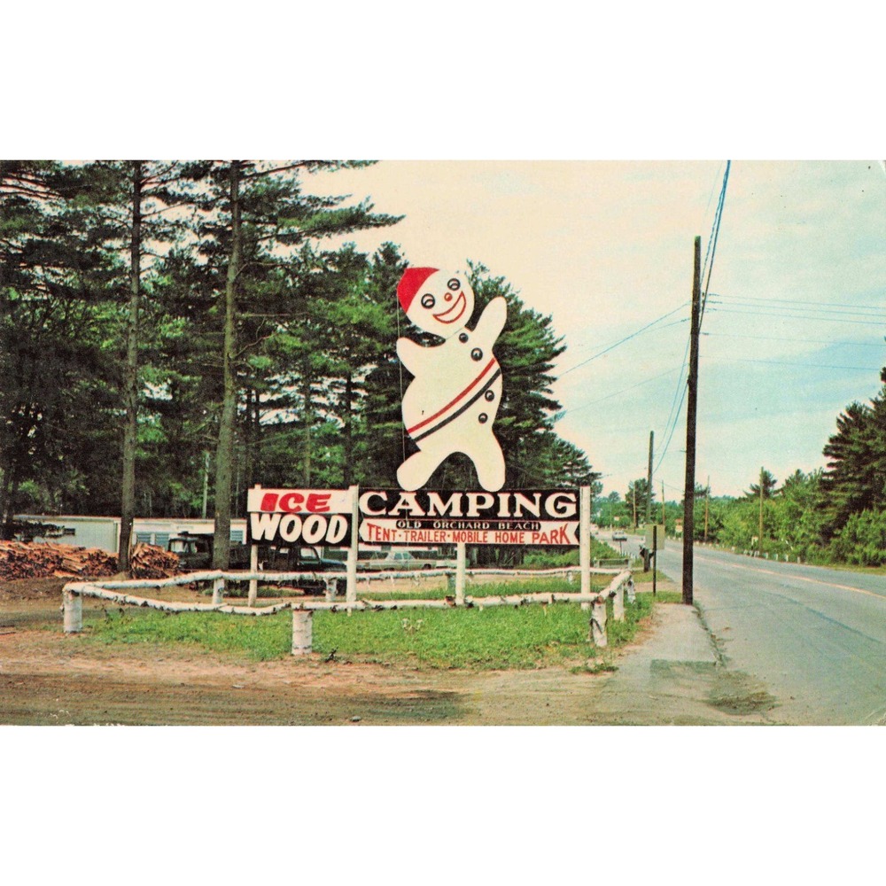 Vintage Old Orchard Beach Maine Tent Trailer Park Postcard Sign Camping VG - Picture 1 of 2
